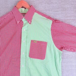 Fraternity Collection Mens L Red Green Gingham Colorblock EUC Holiday Christmas